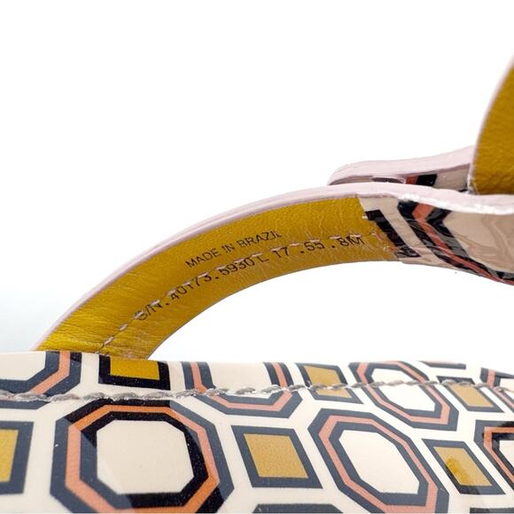 TORY BURCH Yellow Pink Geometric Print Patent Leather Miller Sandals Size 8 - Picture 10 of 10